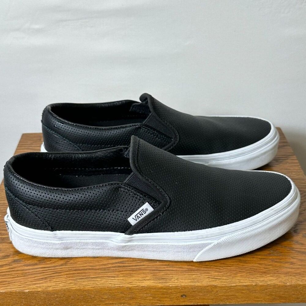 VANS Classic Slip-On Shoes Black Perforated Leather Women's Size 8 - Picture 4 of 6
